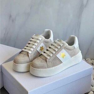 Dior style Women's Cream Star Sneakers with increased height